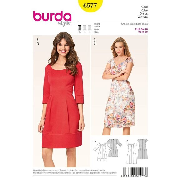 Burda Sewing Pattern 6577 Paneled Dress Misses Size 8-20 - Picture 1 of 2